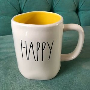 Rae Dunn happy mug yellow interior Nwt
